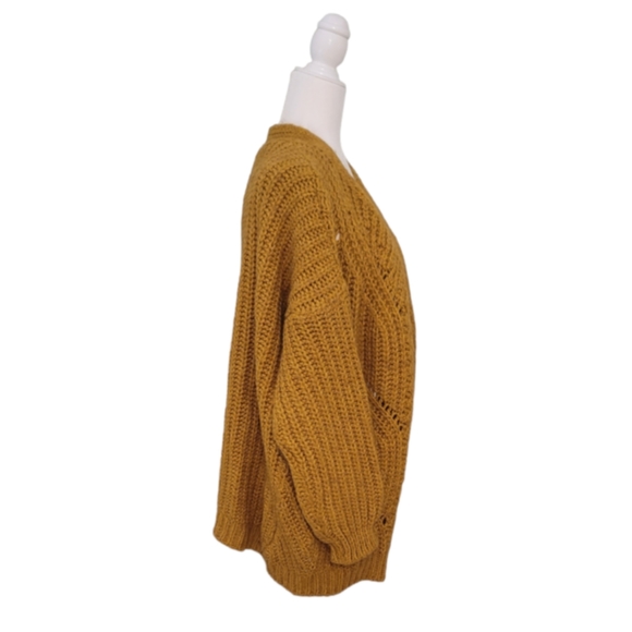 Chunky Knit Womens Mustard Yellow Cardigan Sweater Wool Alpaca Blend - Picture 4 of 9